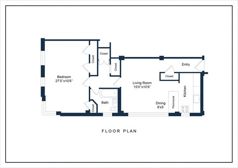 Floor plan for 1 bed, 1 bath, 800 sqft